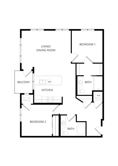 Floor plan for 2 beds, 2 baths, 1132 sqft